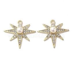 Lega con pendenti in strass, con abs imitazione perla, charms stella, oro, 28x29.5x7mm, Foro: 2.2 mm