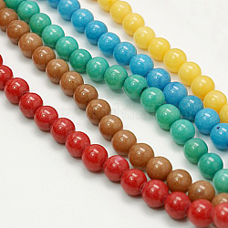 Natur Mashan Jade runde Perlen Stränge, gefärbt, Mischfarbe, 12 mm, Bohrung: 1 mm, ca. 34 Stk. / Strang, 15.7 Zoll