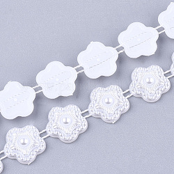 ABS Plastic Imitation Pearl Beaded Trim Garland Strand, Great for Door Curtain, Wedding Decoration DIY Material, Flower, White, 13.5x4mm, 10yards/roll