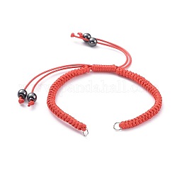 Fabrication de bracelet en cordons de polyester ciré coréen ajustable, avec des perles d'hématite synthétiques non magnétiques et des anneaux de saut en fer, rouge, 7-1/8 pouce ~ 12 pouces (18~30.5 cm)