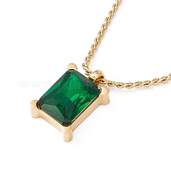 Collier pendentif rectangle strass vert fougère avec chaînes de corde torsadées, placage ionique (ip) 304 bijoux en acier inoxydable pour femmes, or, 16.18 pouce (41.1 cm)