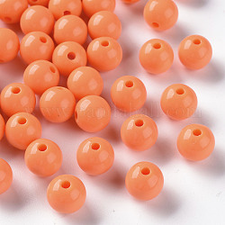 Perles acryliques opaques, ronde, corail, 10x9mm, Trou: 2mm, environ 940 pcs/500 g