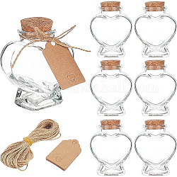 Diy herzförmige transparente Glasflaschen-Kits, Flaschen wünschen, mit Korkstopfen, mit Juteschnur, 2-lagige Preisschilder aus Papier, Tags hängen, Transparent, 73x60 mm