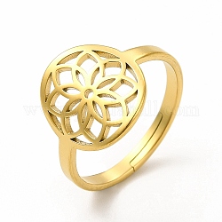 Chapado en iones (ip) 304 anillo ajustable de flor de acero inoxidable para mujer, real 18k chapado en oro, nosotros tamaño 6 (16.5 mm)