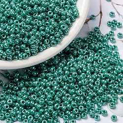 Miyuki runde Rocailles Perlen, japanische Saatperlen, (rr435) undurchsichtiger türkisgrüner Glanz, 8/0, 3 mm, Bohrung: 1 mm, ca. 422~455 Stk. / 10 g