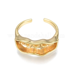 Configuración de anillo de dedo de puño abierto de vaina de frijol de latón, por medio perforó abalorios, sin níquel, real 18k chapado en oro, nosotros tamaño 6 1/4 (16.7 mm)