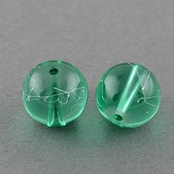 Drawbench Transparent Glass Round Beads Strands, Spray Painted, Medium Spring Green, 8mm, Hole: 1.3~1.6mm, about 100pcs/strand, 31.4 inch