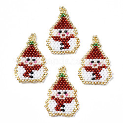 Miyuki & toho perline giapponesi, ciondoli fatti a mano, modello telaio, Natale pupazzo di neve, firebrick, 29x19x2mm, Foro: 1.5 mm