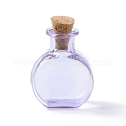 Botellas de vidrio en miniatura planas y redondas, con tapones de corcho, botellas vacías de deseos, para accesorios de casa de muñecas, producir joyería, lila, 11.5x21x31mm
