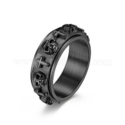 Кольцо из титановой стали с черепом и крестообразно вращающимся пальцем, Кольцо-спиннер для снятия стресса в стиле панк для женщин, металлический черный, размер США 7 (17.3 мм)