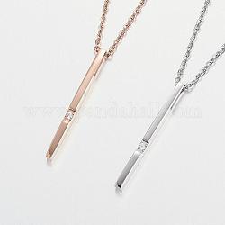 304 Stainless Steel Cubic Zirconia Pendant Necklaces, Bar/Stick, Mixed Color, 17.7 inch(45cm)