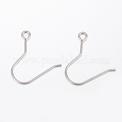 304 Stainless Steel Earring Hooks, with Horizontal Loop, Stainless Steel Color, 21x18x0.6mm, Hole: 2mm, 22 Gauge, Pin: 0.6mm