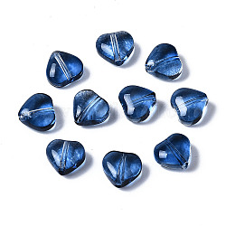 Transparente sprühlackierte Glasperlen, Herz, marineblau, 7.5x8x4.5 mm, Bohrung: 0.9 mm
