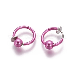 Electroplate Brass Retractable Clip-on Earrings, Non Piercing Spring Hoop Earrings, Cartilage Earring, with Removable Beads, Deep Pink, 12.6x0.8~1.6mm, Clip Pad: 4.5mm