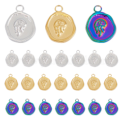 DICOSMETIC 24Pcs 3 Colors Round Metal Jellyfish Charms Flat Round Charms Jellyfish Cartoon Charms Ocean Life Charms Sea Creatures Charms Stainless Steel Pendants for Jewelry Making, Hole: 2mm