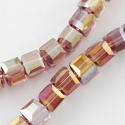 Electroplate Glass Beads Strands, AB Color Plated, Faceted, Cube, Pale Violet Red, 3~4x3~4x3~4mm, Hole: 0.5mm, about 100pcs/strand, 13.5inch
