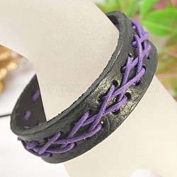 Bracelet cordon en cuir, bracelet réglable gothique tressé en nylon pour homme, noir, diamètre intérieur: 2-1/8 pouce (5.4 cm)