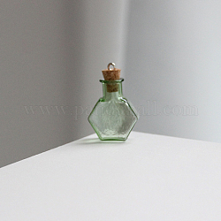 Bouteilles en verre hexagonales miniatures, avec bouchons en liège, bouteilles de vœux vides, pour accessoires de maison de poupée, fabrication de bijoux, lime green, 20x25mm