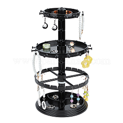 Torre espositiva per gioielli in acrilico rotondo girevole a 3 livello con vassoio, supporto per organizzatore di gioielli da tavolo per la conservazione di bracciali con anelli per orecchini, nero, 16x16x30cm