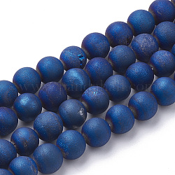 Fili di perline di agata stagionata geode druzy galvanica, smerigliato, tinto, tondo, blu placcato, 7.5~8mm, Foro: 1~1.5 mm, circa 44~46pcs/filo, 14.5~15 pollice