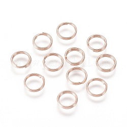 304 anelli portachiavi in ​​acciaio inox, anelli di salto a doppio anello, oro roso, 7x1.3mm, diametro interno: 5.5mm, singolo filo: 0.65mm