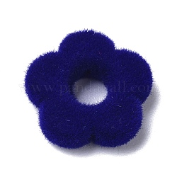 Perles de résine floquées, fleur, bleu foncé, 14x15x4mm, Trou: 1.4mm