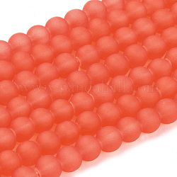 Chapelets de perles en verre transparent, mat, ronde, rouge-orange, 6mm, Trou: 1.3~1.6mm, Environ 140 pcs/chapelet, 31.4 pouce