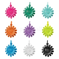 9 pièces 9 couleurs pendentifs en laiton peints à la bombe, avec anneaux de jonction, tournesol, couleur mixte, 17x14.5x3.5mm, Trou: 3mm, 1 pc / couleur