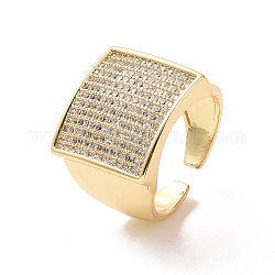 Cubic Zirconia Rectangle Open Cuff Ring, Real 18K Gold Plated Brass Wide Ring for Women, Cadmium Free & Nickel Free & Lead Free, Clear, US Size 6 1/2(16.9mm)
