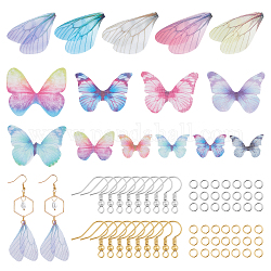 ARRICRAFT DIY Fabric Dangle Earring Making Kits, Including 150Pcs Butterfly & Dragonfly Polyester Fabric Wings Crafts Decoration, Iron Earring Hooks & Jump Rings, Mixed Color, Wings Crafts Decoration: 150pcs
