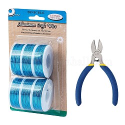 DIY Jewelry Kits, with Aluminum Wire and Iron Side Cutting Pliers, Dodger Blue, 1mm, about 23m/roll, 6rolls/set