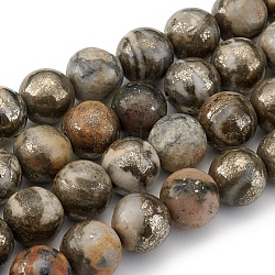 Chapelets de perles de pyrite naturelle , ronde, 10mm, Trou: 0.7mm, Environ 39 pcs/chapelet, 15.55 pouce (39.5 cm)