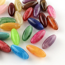 Perles acryliques ovales d'imitation pierre précieuse, couleur mixte, 31x12mm, Trou: 3mm, environ 170 pcs/500 g