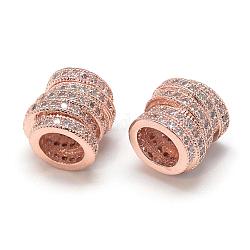 Diy laiton micro pave cubique zircone perles européennes, Perles avec un grand trou   , colonne, or rose, 9x9.5x9mm, Trou: 5mm
