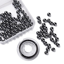 100 pièces 8mm perles rondes en hématite synthétique non magnétique, avec fil de cristal élastique 10m, pour les kits de fabrication de bracelets extensibles bricolage, 8mm, Trou: 1mm