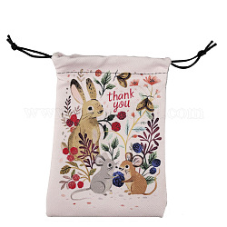 Buste stampate per l'imballaggio di lanugine borse con coulisse, sacchetti per regali di compleanno, rettangolo, Coniglio modello, 18x13cm
