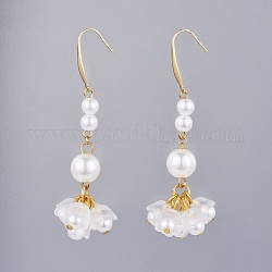 Acrylic Imitation Pearl Beads Dangle Earrings, with 316 Surgical Stainless Steel Earring Hooks and Transparent Acrylic Beads Caps, Flower, Golden, White, 70mm, Pin: 0.8mm