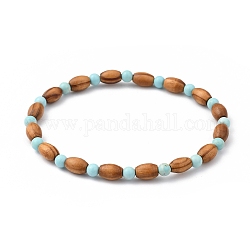 Braccialetti di perline elasticizzati, con perline di legno e perline turchesi sintetiche (tinte) (tinte)., diametro interno: 2-1/4 pollice (5.6 cm)
