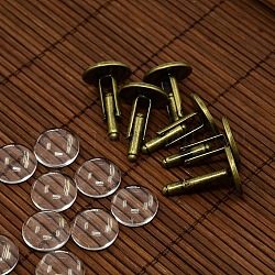 Anciens supports du bac bronze laiton boutons de manchette avec verre clair en forme de dôme couvre ensembles pour création de l'image bouton brassard , sans nickel, boutons de manchette: 18x18 mm, verre: 15.73~16.13 mm