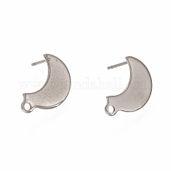 Accessoires de puces d'oreilles en 304 acier inoxydable, avec boucle, lune, couleur inoxydable, 14.5x9mm, Trou: 1.4mm, pin: 0.7 mm