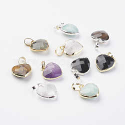 Ciondoli gemstone naturale, con accessori di ottone, sfaccettato, cuore, colore misto, 14~15x12~12.5x4.5~5.5mm, Foro: 4x6 mm