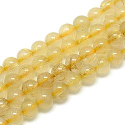 Natürlichen Gold Rutilquarz Perlen Stränge, Runde, 8x7.5 mm, Bohrung: 1 mm, ca. 46~49 Stk. / Strang, 15.5 Zoll