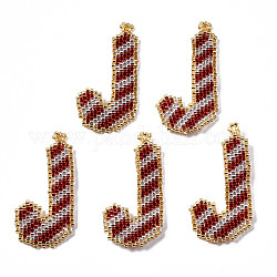 Miyuki & toho perles de rocaille japonaises, pendentifs faits à la main, motif de tissage, canne à sucre, rouge foncé, 39x19x2mm, Trou: 1.5mm