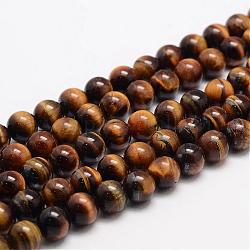 Natural Tiger Eye Bead Strands, Round, Grade AB+, 6mm, Hole: 1mm, about 63pcs/strand, 15.5 inch