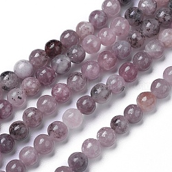 Natural Lepidolite/Purple Mica Beads Strands, Round, 10mm, Hole: 1.2mm, about 40pcs/strand, 15.7 inch(40cm)