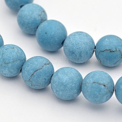 Chapelets de perles rondes en turquoise synthétique, mat, bleu ciel, 6mm, Trou: 1mm, Environ 63 pcs/chapelet, 15.3 pouce