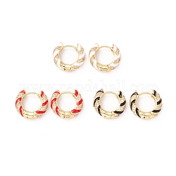 Настоящие серьги-кольца с кубическим цирконием из 18-каратного золота, серьги-кольца с эмалью в виде круассана для девочек и женщин, разноцветные, 4.5x18 мм, штифты : 1 мм