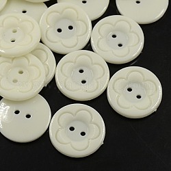Акриловые кнопки швейные для дизайна одежды, пластиковые пуговицы рубашки, 2-луночное, окрашенные, плоские круглые с цветочным узором, белые, 25x4 мм, отверстие : 2 мм