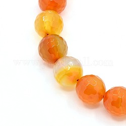 Natural Agate Round Beads Strands, Faceted, Dyed & Heated, Dark Orange, 10mm, Hole: 1mm, about 39pcs/strand, 15.35 inch
