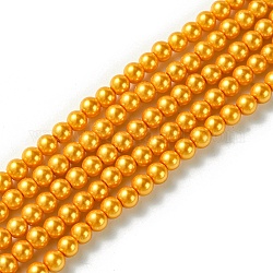 Grado una perla di vetro, perlato, tondo, goldenrod, 4mm, Foro: 0.7~1.1 mm, circa 100pcs/filo, 16'' (40.64 cm)